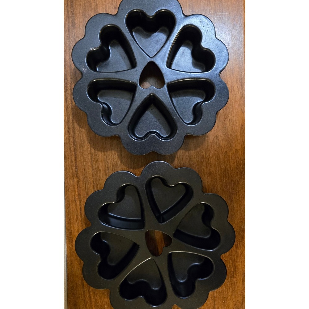 Nordic Ware Heart Muffin Pan Set of 2 Cast Aluminum Non-Stick Bakeware Gray